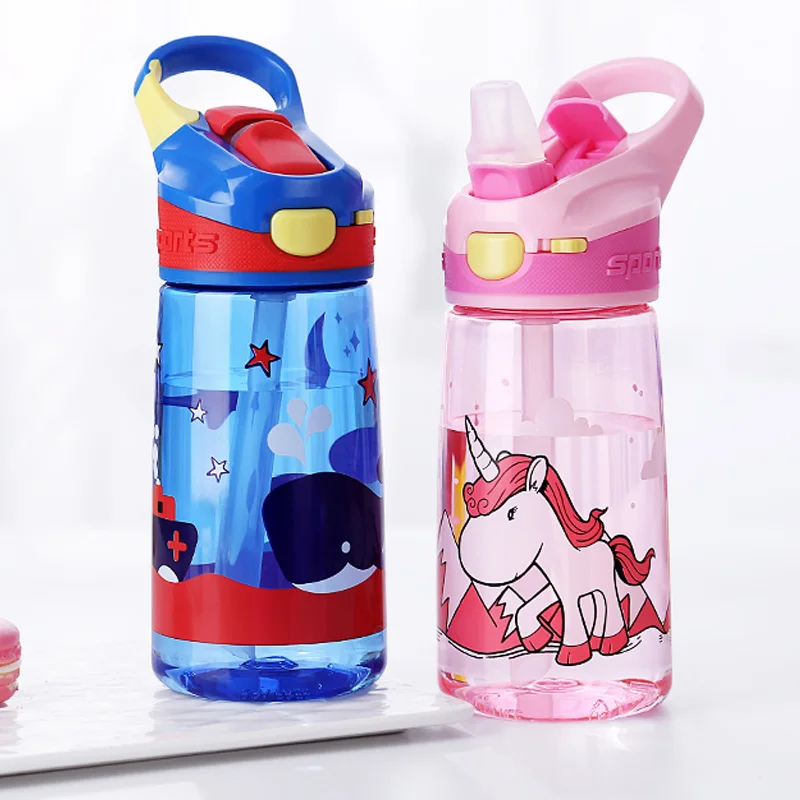 Enfant 450ml kids Water Bottle Portable Tritian Material BPA Free Safe With Duck Straw Kids Water Bottle With Lock Cartoon Cup