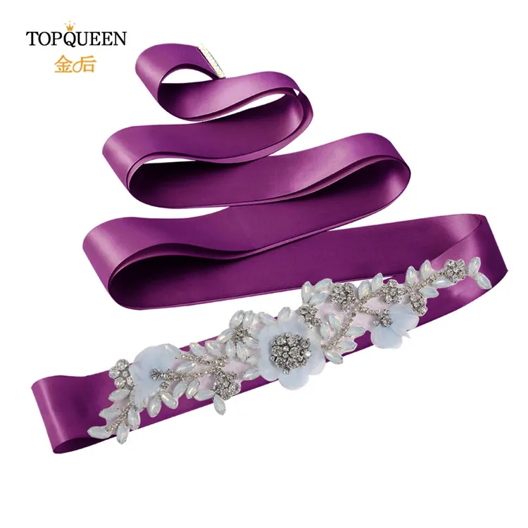 TOPQUEEN S419-B светло-голубое платье пояс фиолетовый цветок пояс фиолетовый горный хрусталь пояс Кушак для платья темно-синие свадебные атласные свадебные платья - Цвет: Purple