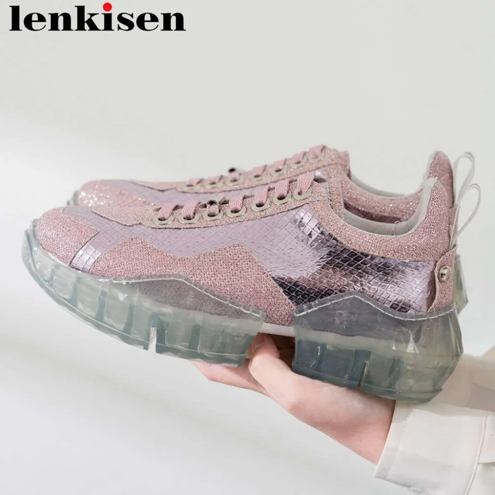 

Lenkisen hot selling high quality high bottom waterproof lace up vintage sneakers well-ventilated women vulcanized shoes L51