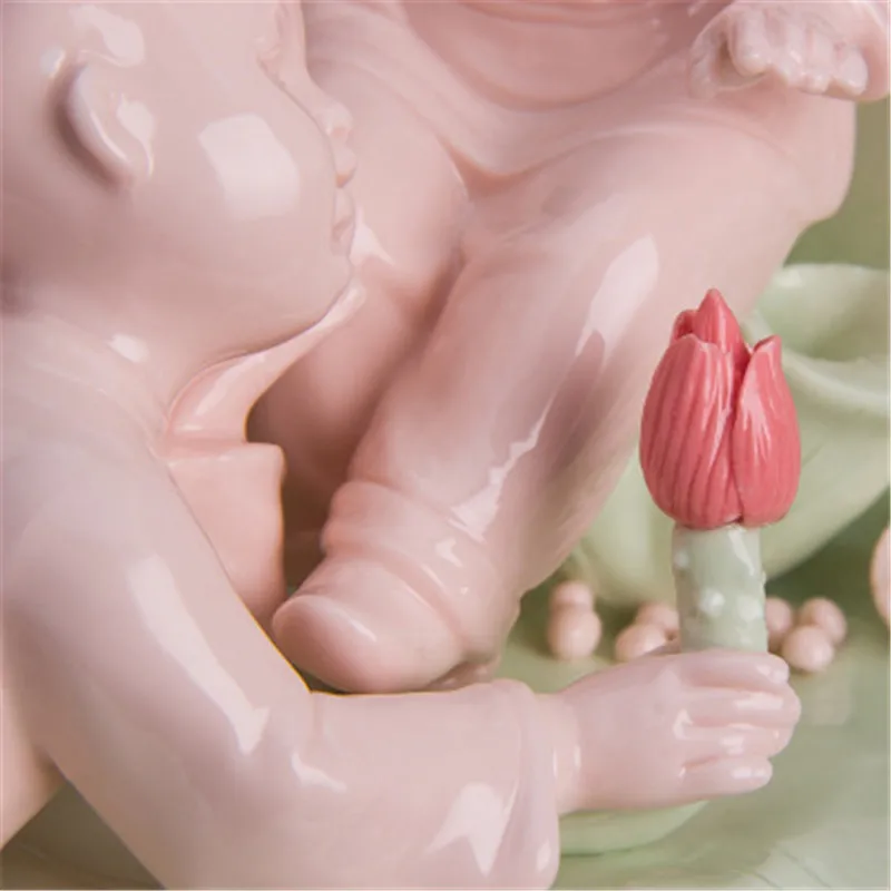 Китайский стиль лотоса мальчик фарфоровая кукла статуя Творческий ремесленник украшения спальни свадебный подарок G1275