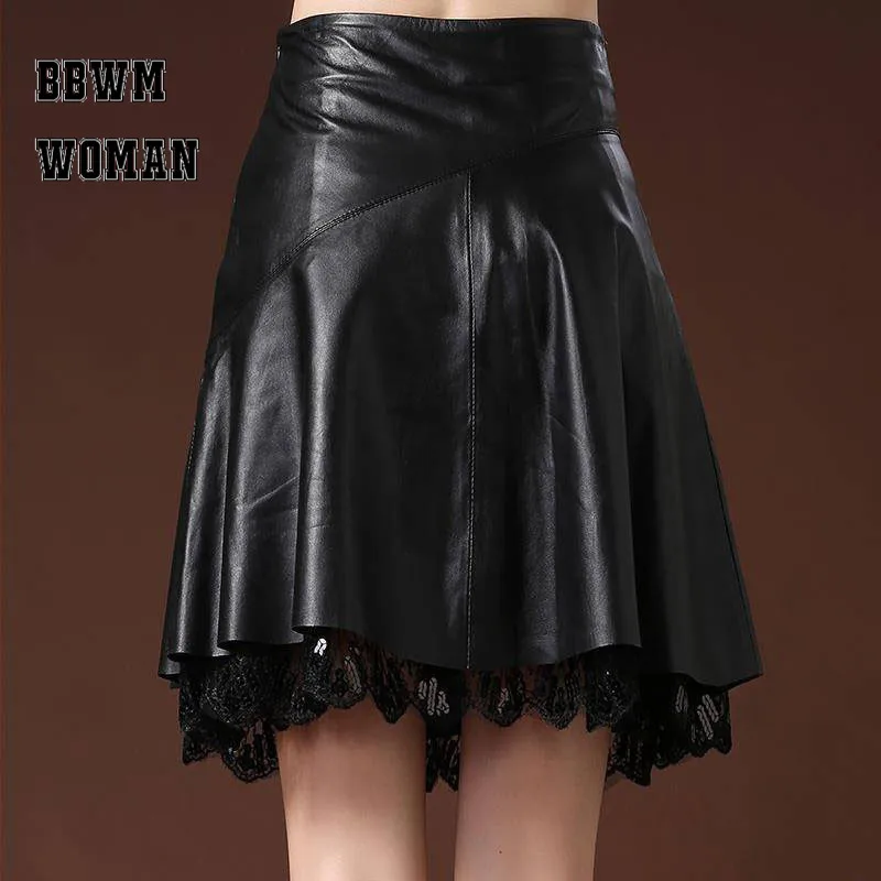 Leather Skirt Female A Word Plus Size Above Knee High Waist Pleated Autumn Winter Super Fire Skirt ZO944