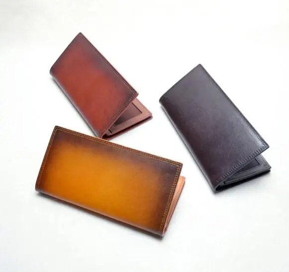 

vintage handmade genuine leather men soft long purse card holder