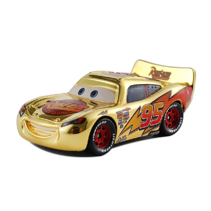 Машинки 3 Disney Pixar металлическая отделка золото хром McQueen металл литье под
