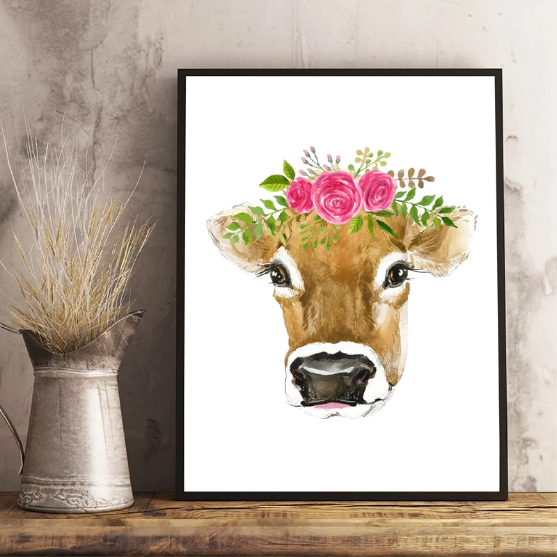 Flowal Crown Cow Paiting Home Decor