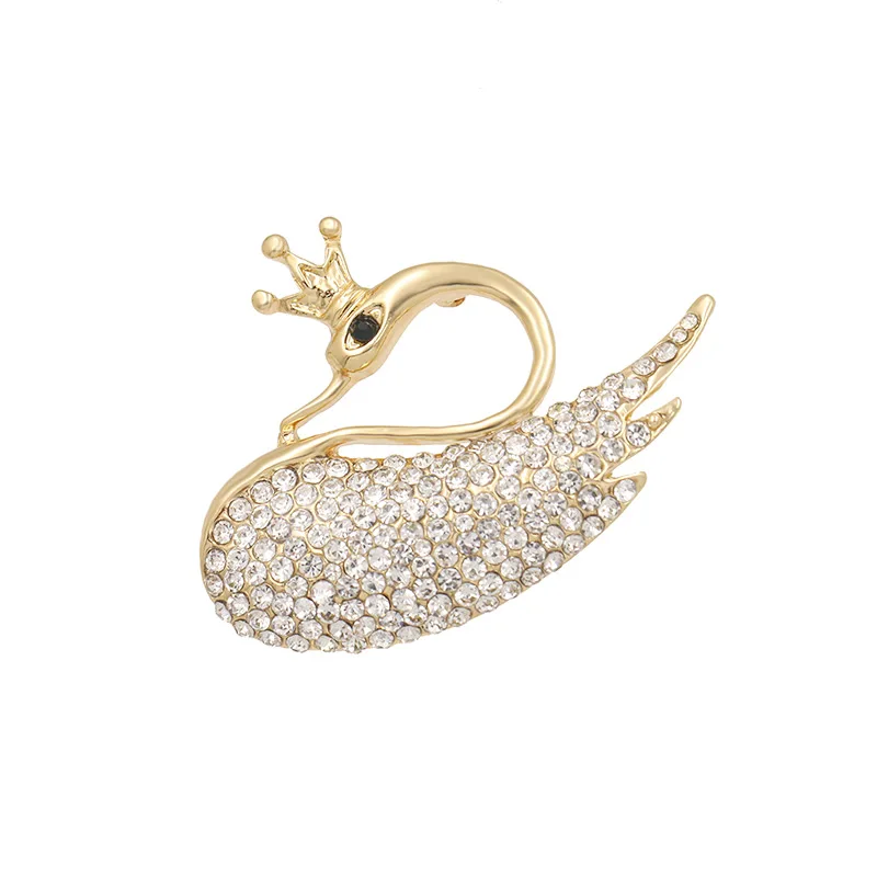 

WEIMANJINGDIAN Brand Crystal Rhinestones Crown Swan Brooch Pins for Women in Gold / Silver Colors