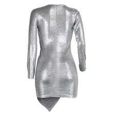 Summer Women Sexy Club Style Sequin Dress Elegant V-Neck Bandage Dress Long Sleeve Short Bodycon Clothing
