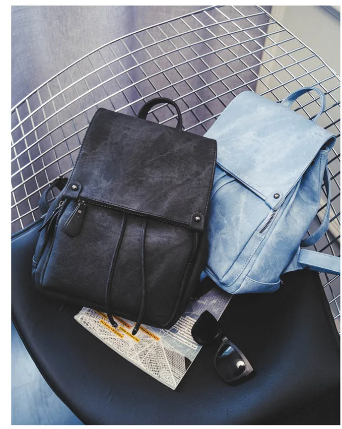 jean Leather Backpack Women Bags Preppy Style Backpack Girls School