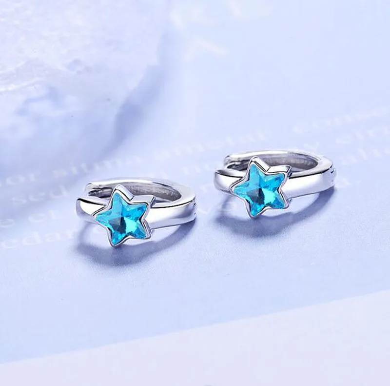 Детские серьги-кольца принцессы с серебряными и синими кристаллами 925 года для девочек и женщин, красивые корейские ювелирные изделия