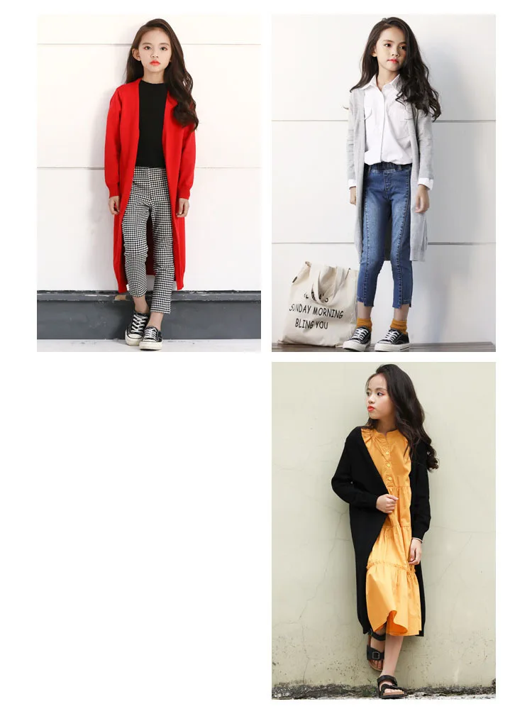 Spring 2019 Fashion X Long Knit Trench Coats For Teenage Girls Solid Cotton V-neck Kids Overcoat Children Outerwear Top Clothing (25).jpg