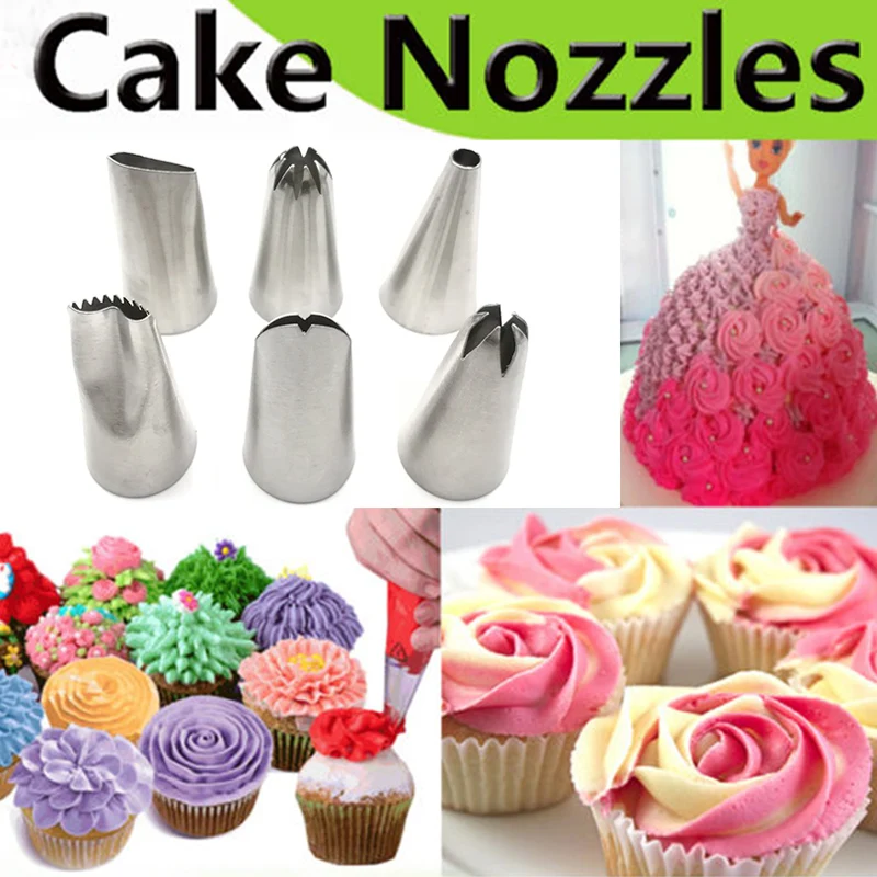 6pcs Nozzle Icing Piping Pastry Tips Sugarcraft Cakes Decorating