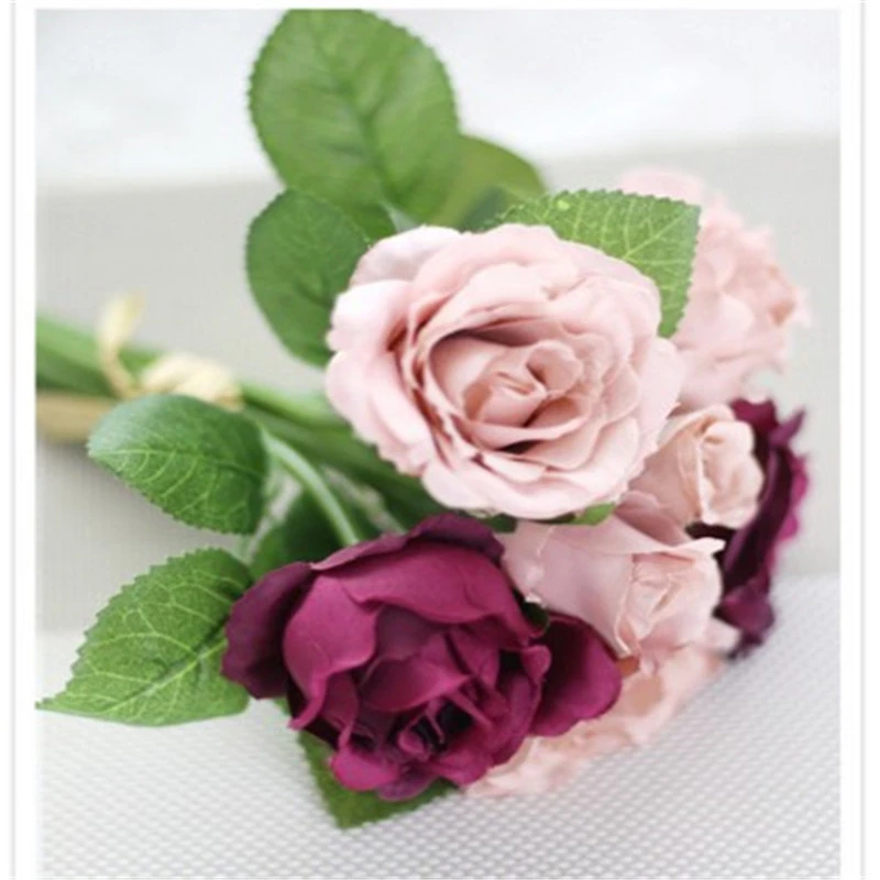 Mini ramo de rosas moradas de rosas de 25 CM Flores rojas ramo decoración  de boda para el hogar flor falsa el pequeño ramo de rosa|Flores  artificiales y secas| - AliExpress
