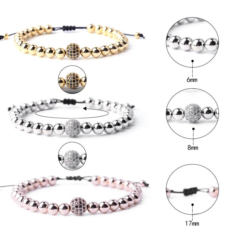 Модные ювелирные изделия браслет из бисера CZ Циркон плетеный браслет из бисера для мужчин и женщин с золотым бисером классические роскошные расширенные браслеты MBC18