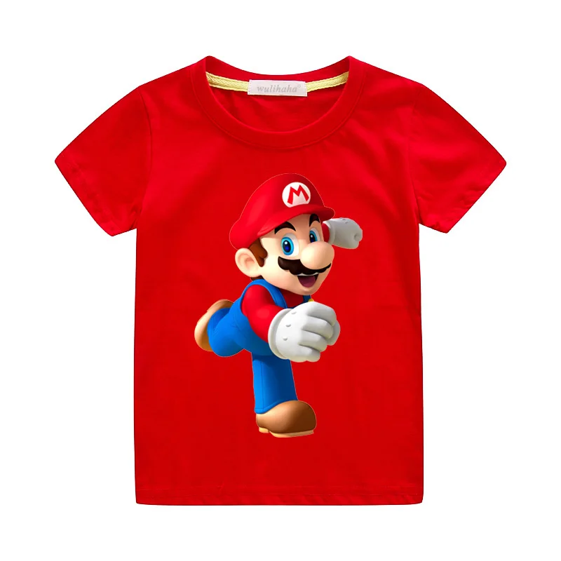 Детские летние футболки с принтом Марио, одежда, детские футболки с короткими рукавами для мальчиков и девочек, костюм, 9 цветные футболки, одежда для малышей, ZA032
