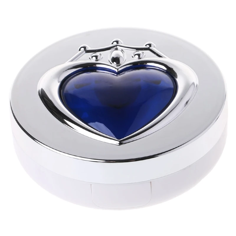 

Heart With Mirror Portable Case Storage Container Luxury Round Contact Lens Box
