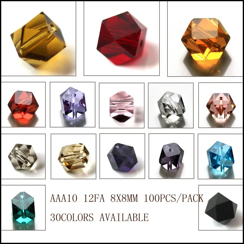 

Free Shipping 8mm Glass crystal beads Loose Cube Square shape 20 color for jewelry making