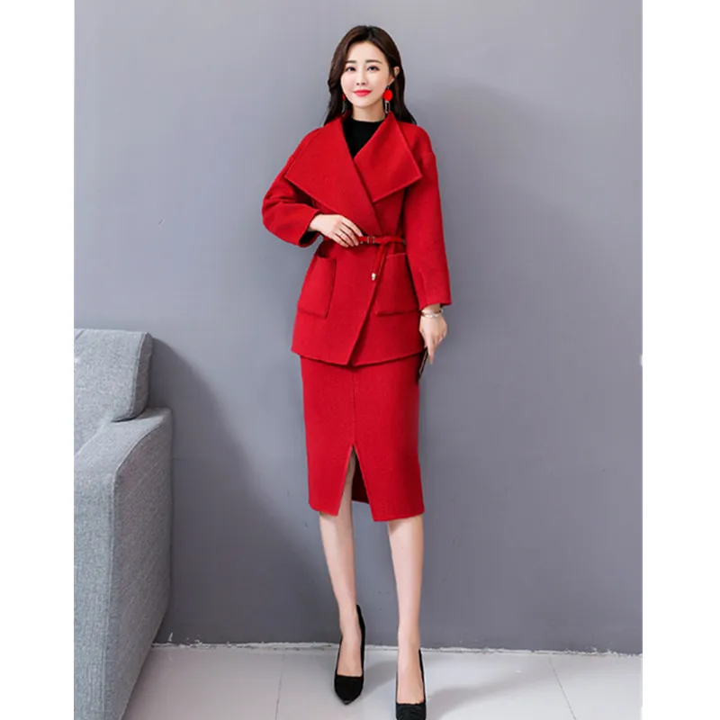 15 (1)       Women's suit skirt two-piece suit (jacket + skirt) spring and autumn new temperament suit jacket solid color suit skirt