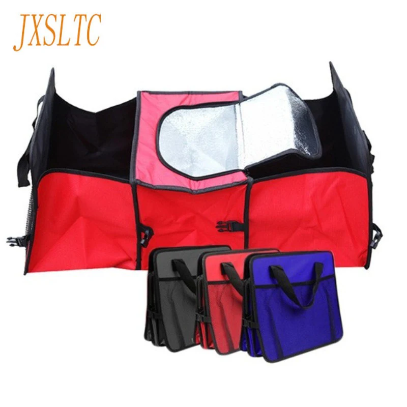 

2018 New travel organizer bag Oxford Cloth folding truck storage box Car Trunk Tidy Bag trip Storage Box with food cooler bag