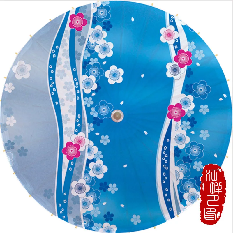 

Light Blue Cherry Bottom Oil Paper Umbrella European Dance Paper Parasol Culture Show Exhibition Paper Umbrella