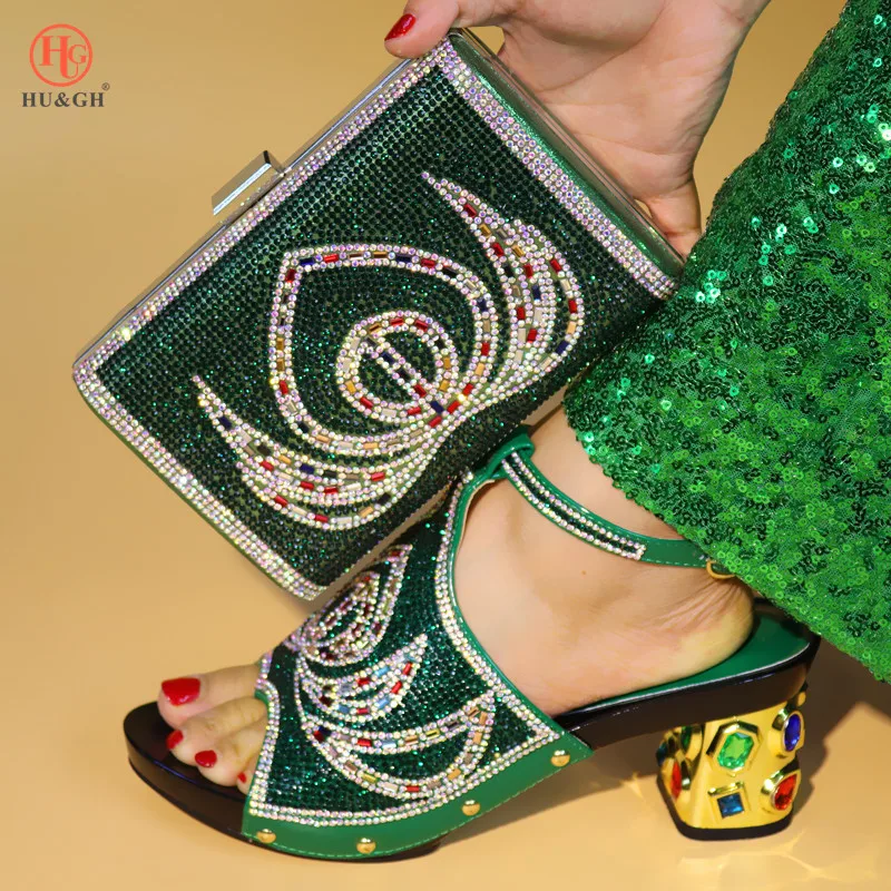 

New Arrival Italian Women Shoe and Bag Set African Matching Shoes and Bags Italian In Women Wedding Party Shoes Green Color