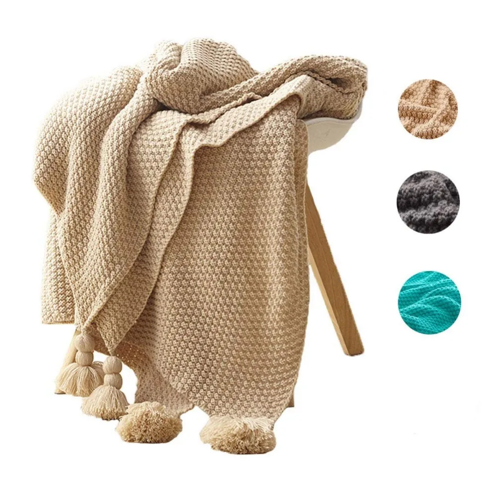 Battilo Knit Rustic Home Decor Bedding Blanket Cotton Cable Throw Blankets for Sofa and Couch 51x67 Inch | Дом и сад
