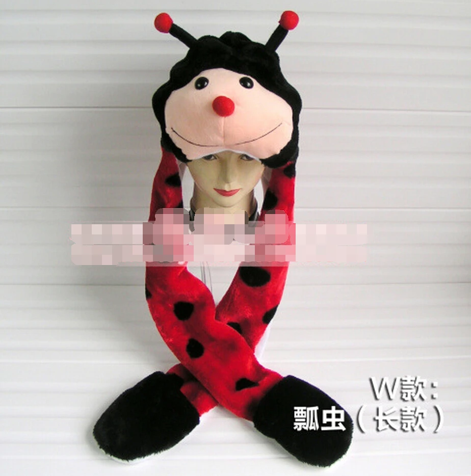 

2015 New women's winter hat Ladybug Pig Duck cartoon animal cap plush beanies with Gloves also for children men