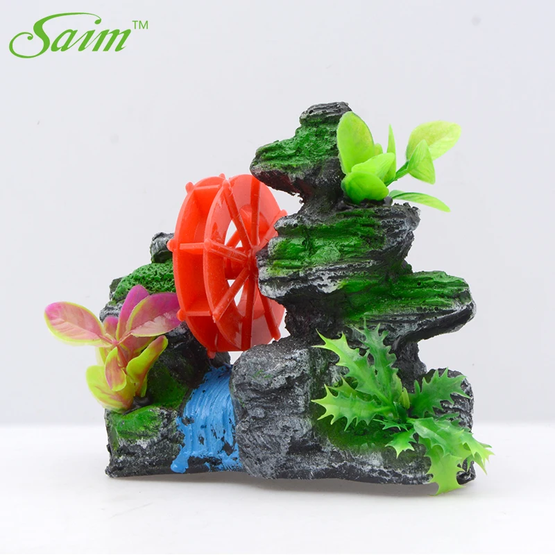 

Saim Aquarium Decoration Resin Stone Rockery Small Size Waterwheel Air Bubble Aquarium Landscaping Fish Tank Ornament Decorative