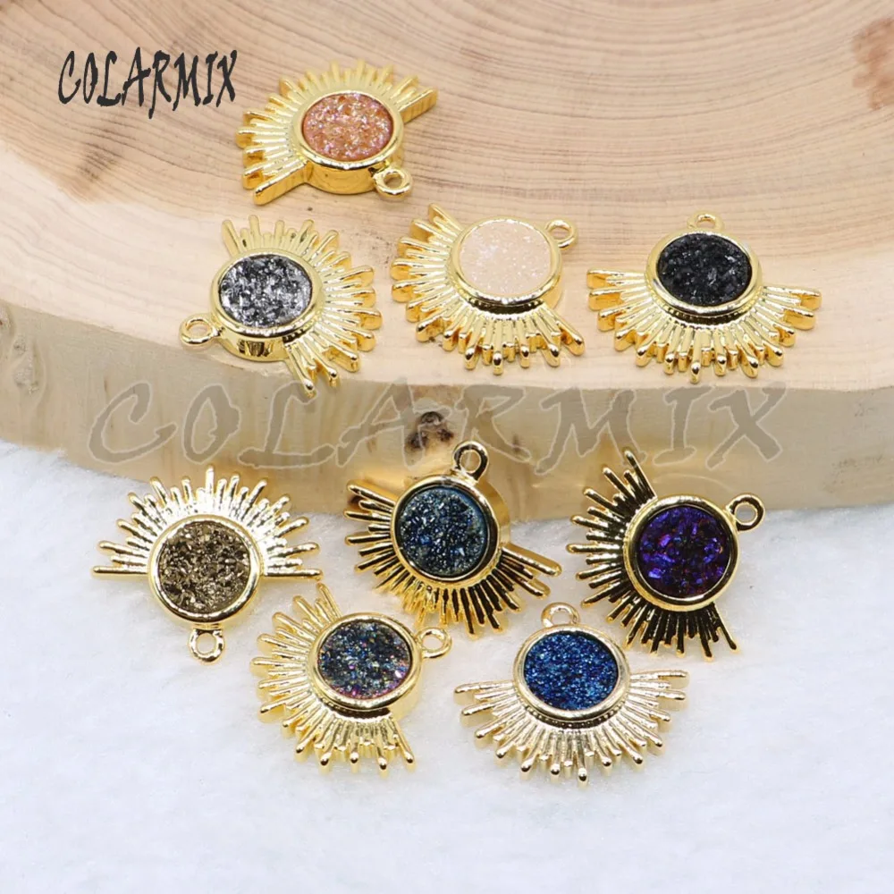 

10Pcs natural stone pendant Solar pendants mix colors druzy stone charm beads for necklace Wholesale gift costume jewelry 4635