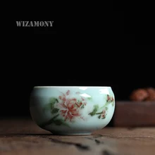 КИТАЙСКИЙ РЕДКИЙ Longquan высшего класса Celadon пион КИТАЙСКИЕ чашки чаша для художественной коллекции старшим художником и ремесленником Подарочная посылка