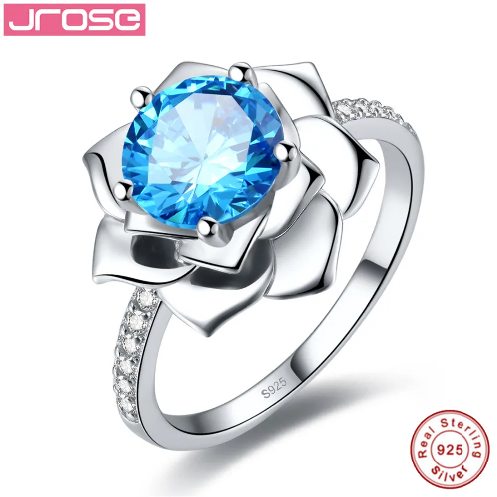 

Hot explosion Jrose Flower Design 2.8CT Blue CZ Ring 100% 925 Sterling Silver Jewelry for Women Wedding Jewelry Elegant Gift Box