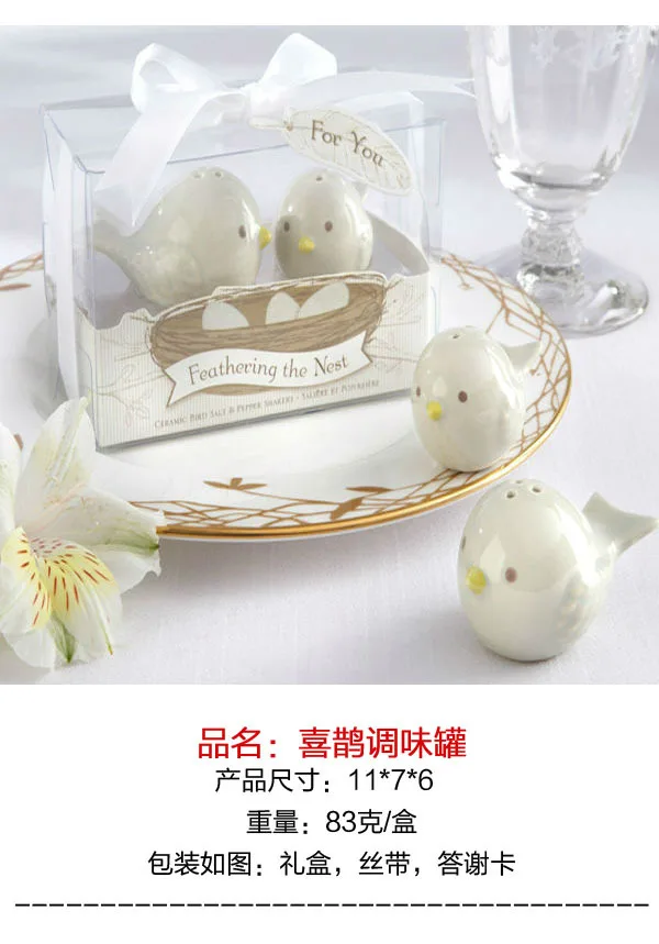 100 Set / Lot = 200 Pcs + Feathering Love Birds Nest of Salt and Pepper Shaker Wedding Favors Gifts Free Shipping | Дом и сад