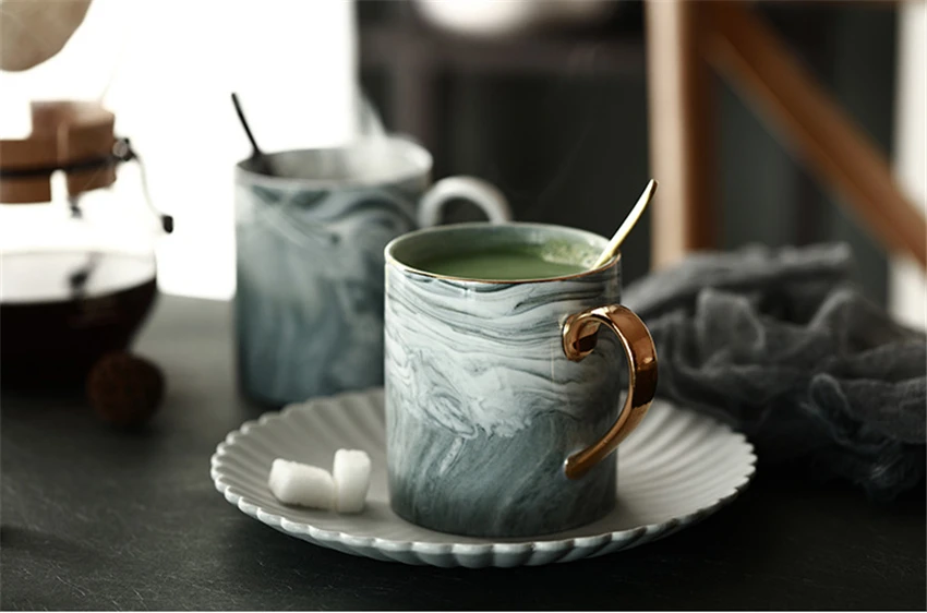 Простая керамическая мраморная Скандинавская минимализм кофейная чашка с ручкой кружка с ручкой пара крышка воды кафе чашка корт ощущение