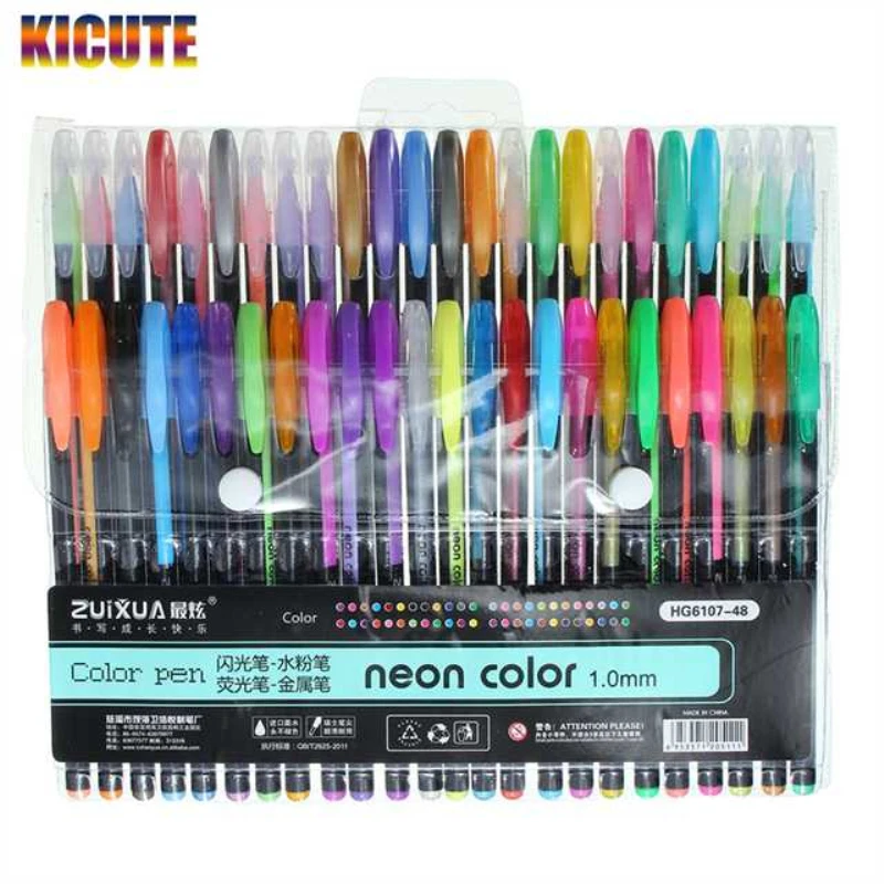 

48pcs Colors Gel Pen Set Glitter Partical Drawing Painting Ink Pastel Highlight Refill Color Full Shinning Refill Painting Pen