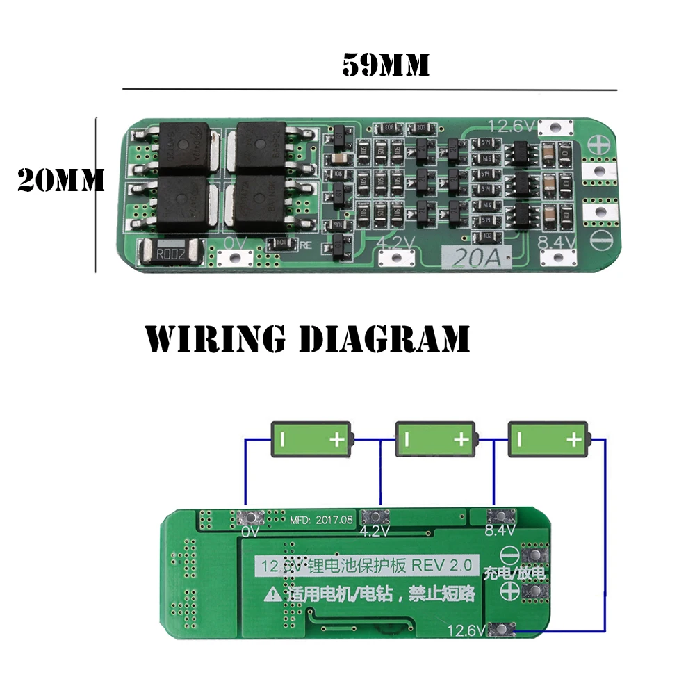 

1PC 3S 20A 12.6V Cell 18650 Li-ion Lithium Battery Charger BMS Protection PCB Board