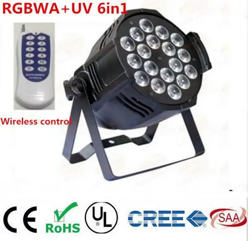 

Wireless remote control 18x18W RGBWA UV 6in1 LED Par led spotlight dj projector wash lighting stage light DMX light