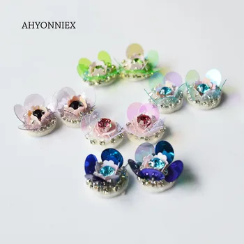 

AHYONNIEX 10PCS Small Flower Patch Rhinestones beads patch applique Sew on beading sequins applique clothes shoes bags DIY