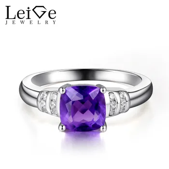 

Leige Jewelry Purple Amethyst Ring Cushion Cut Wedding Engagement Gemstone Rings for Women 925 Sterling Silver Fine Jewelry