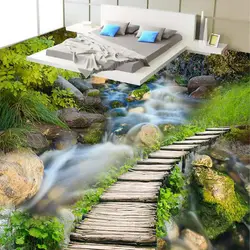 Пользовательские 3D фото обои Creek деревянный мост пейзаж 3D комнате пол украшения Картины ПВХ самоклеющаяся Водонепроницаемый Стикеры