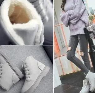 

2018 new plus velvet warm short round head high to help flat with student lace women's cotton shoes