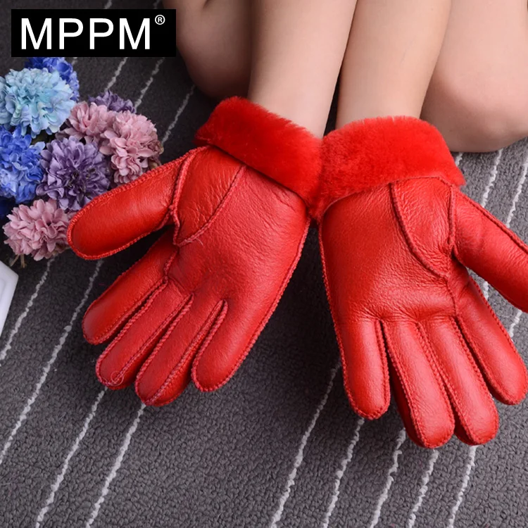 MPPM Genuine Leather Gloves Parent Child gloves Winter Wool Fur Gloves Mittens Natural Sheepskin for girl and boy