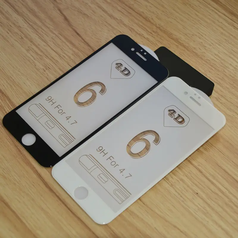 

wholesale 1pcs 4D Full Cover Tempered Glass for iPhone 6 6s glass Premium Screen Protector for iphone 7 7plus Protective Film