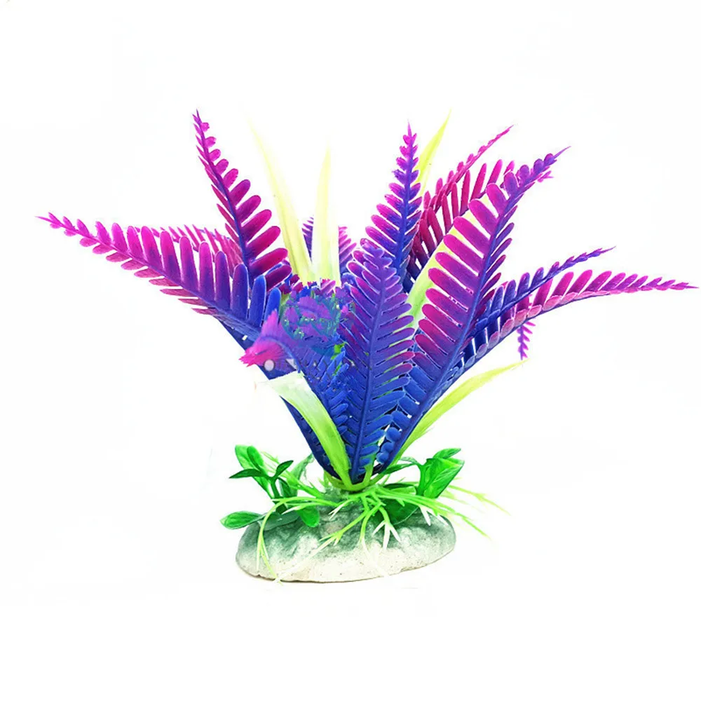 1 шт. украшение для аквариума пластиковые искусственные растения Трава Аквариум искусственные растения Цветочный декор 13-28 см высота - Цвет: m-purple