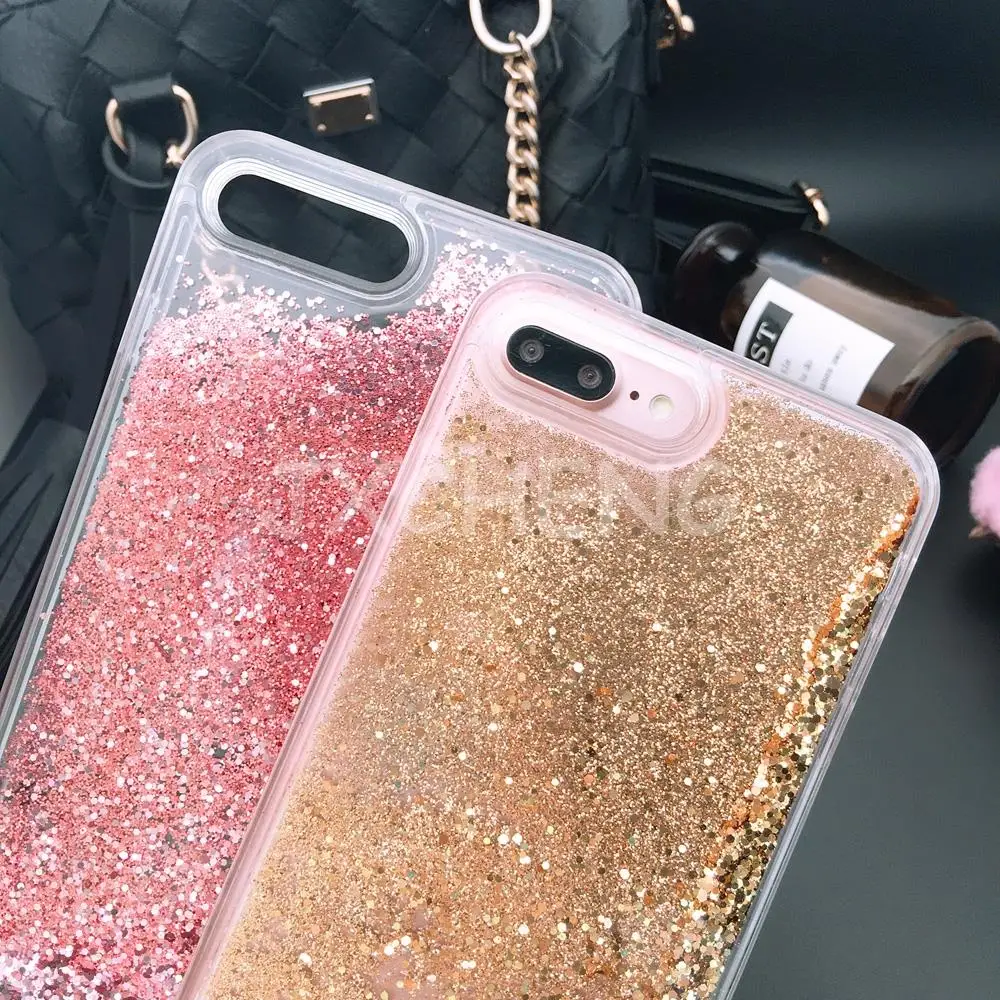 Funda de lujo para teléfono de agua líquida 8 7 para iPhone 7 Plus Sparkle Quicksand Glitter Star Clear TPU funda para iPhone X 6 S 6 Plus