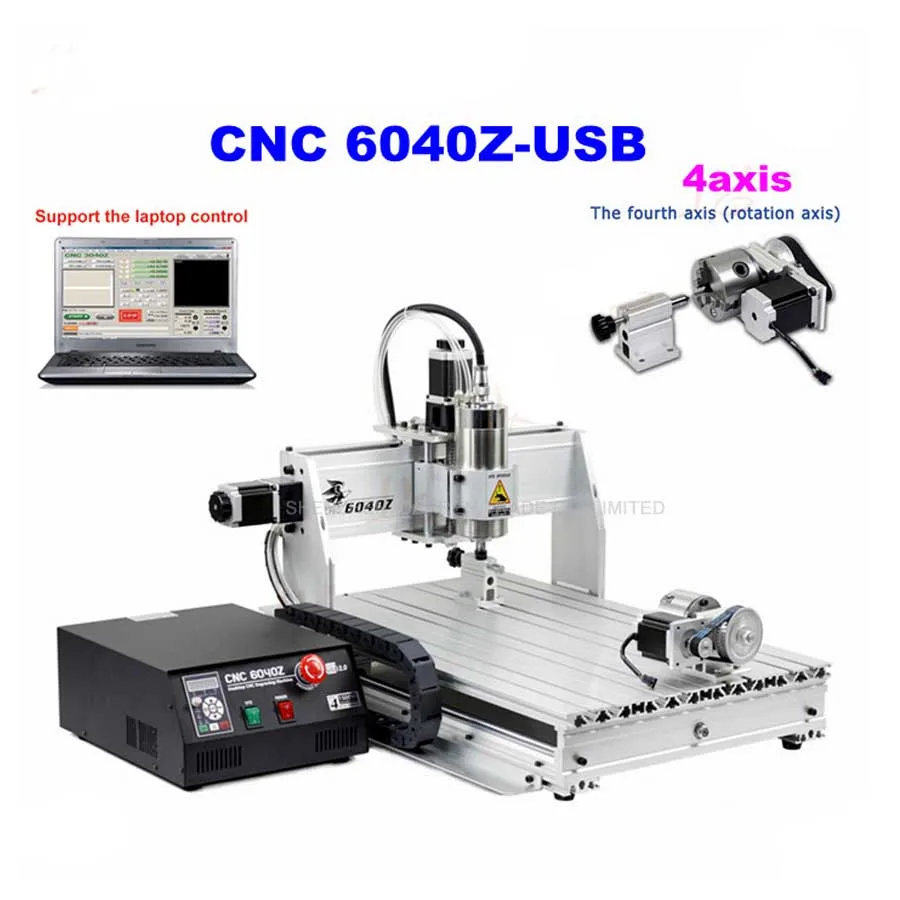1pc 4axis CNC Router 6040Z-USB Mach3 auto engraving machine with 1.5KW VFD spindle and USB port for hard metal cnc 6040z s800 router mini milling machine for metal wood polywood with usb parallel port adapter