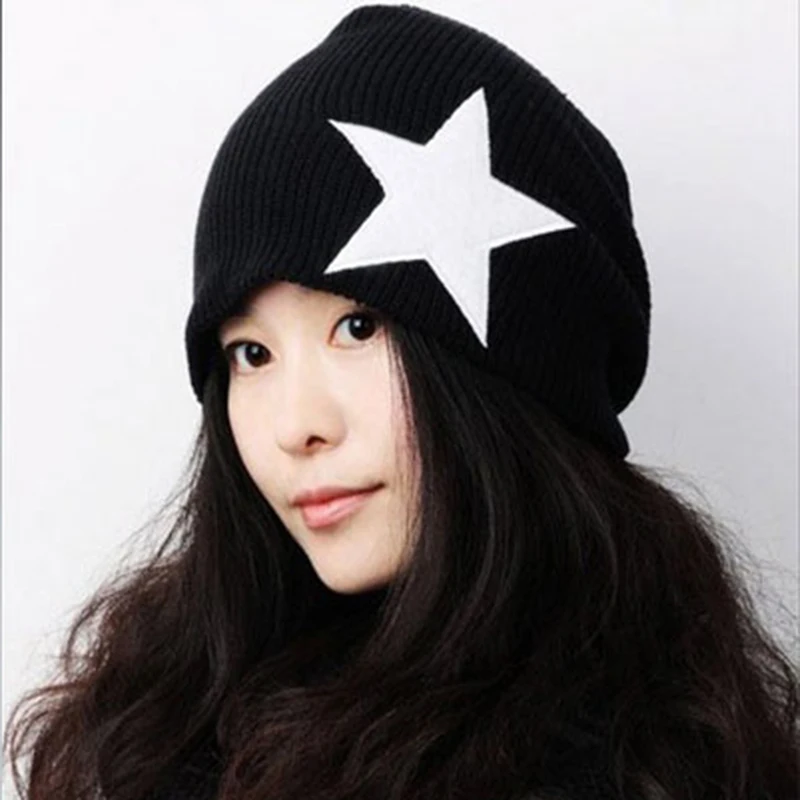 

Fashion Women Men Pentacle Star Warm Skull Beanie Hip-Hop Knit Cap Ski Crochet Cuff Unisex Hat