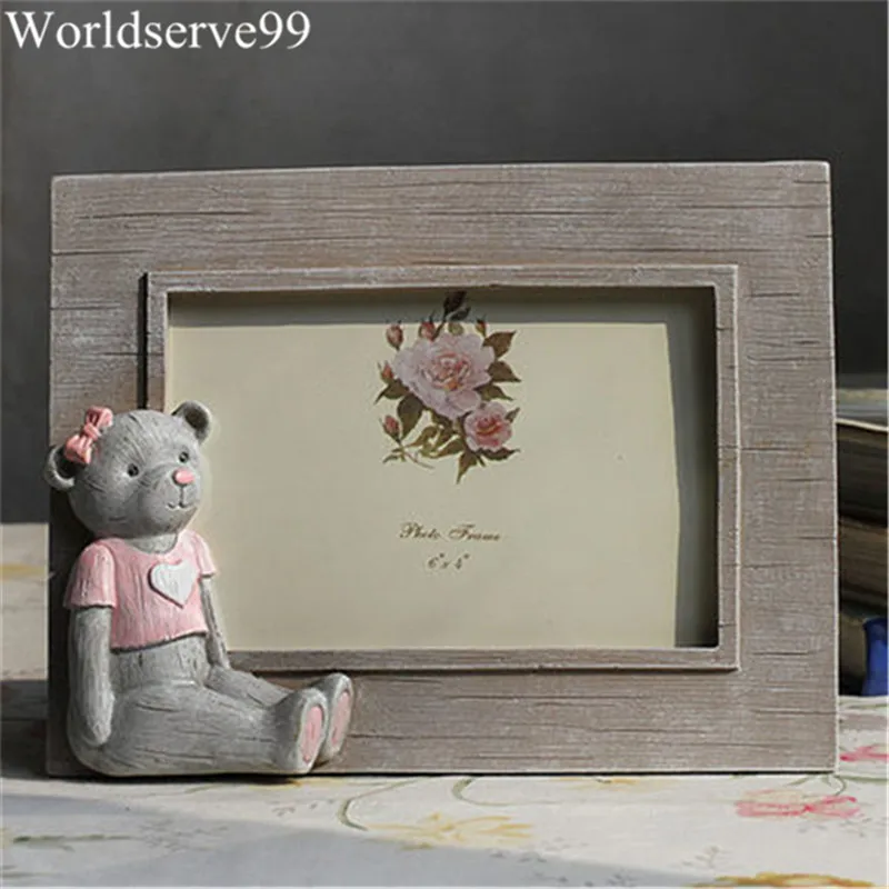 6inch Cute Bear Painting Resin Baby Picture Frames Home Decor Photo