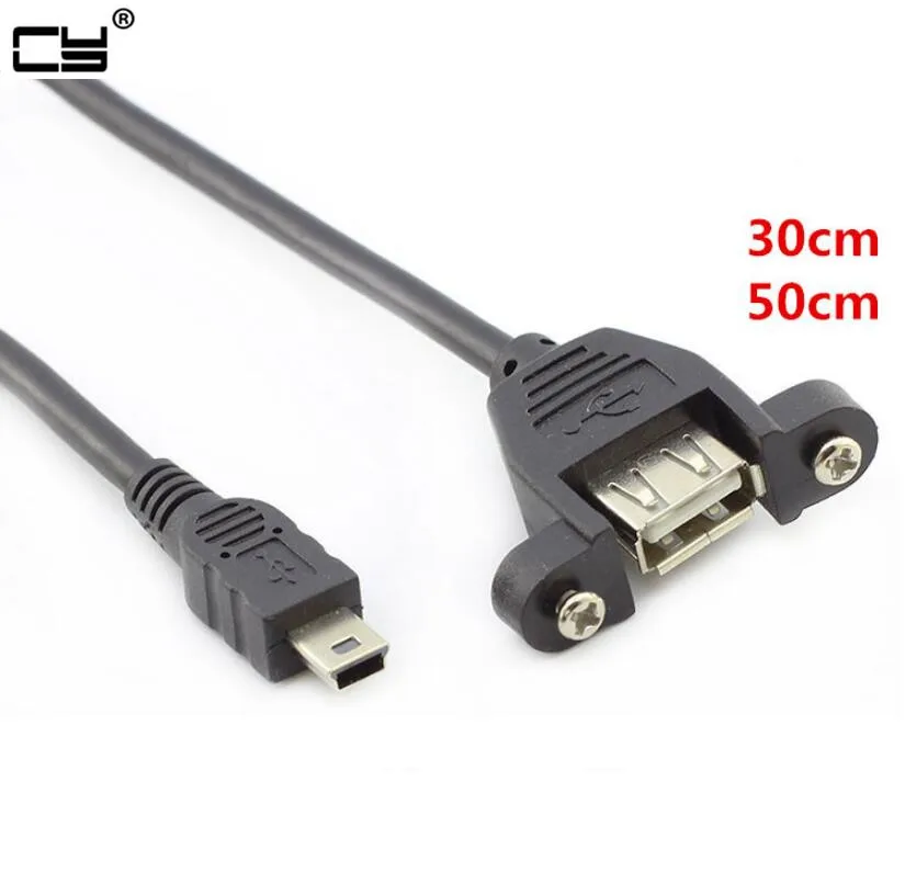 5 шт. мини-usb 5pin 2 0 папа к USB B Тип гнездовой кабель 30 см 50 с панельным креплением