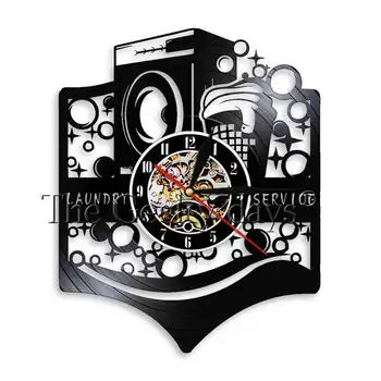 

Laundry Modern Vinyl Record Wall Clock Washing Machine Laundry Basket Laundry Service House Deco Laundromat Wall Art Clock Watch
