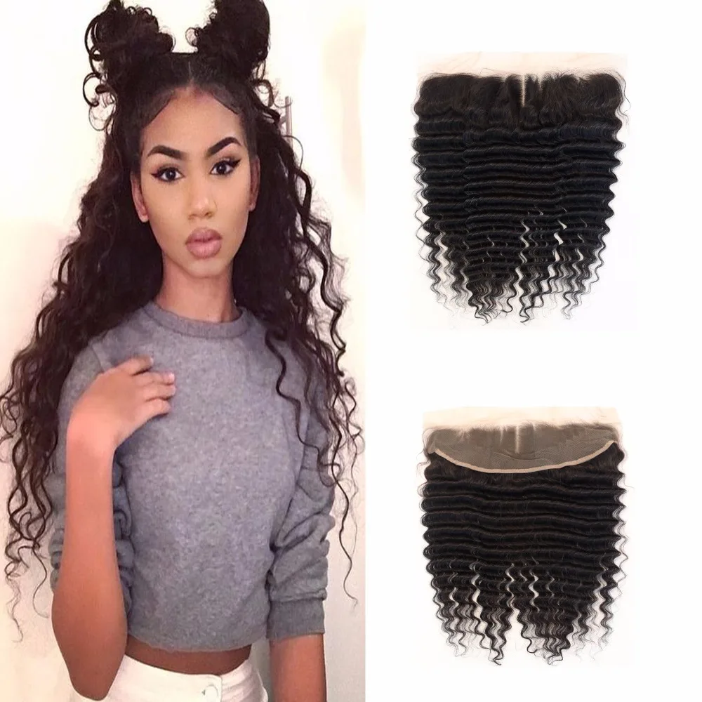 7A Cheap Brazilian Deep Wave Lace Frontal Closure 13x4 Virgin Human Hair With Baby Full Frontals |