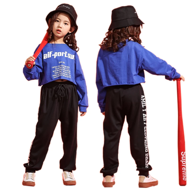 

Girls 2 Pcs Set Blue Teen Girl Long Sleeve Crop T Shirt And Sport Pant Spring Autumn Clothing Set For Teenagers