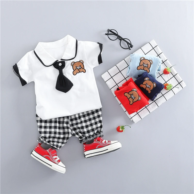 HYLKIDHUOSE/ г. Летние комплекты одежды для маленьких мальчиков и девочек комплекты одежды для малышей футболка с отворотами шорты Детский костюм